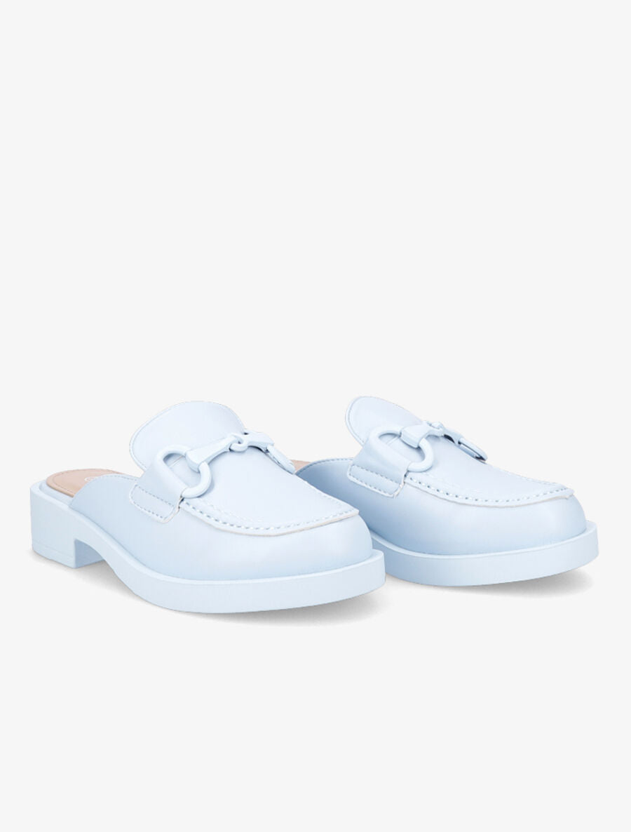 Mules monochrome style mocassin à boucle - Bleu ciel - 4