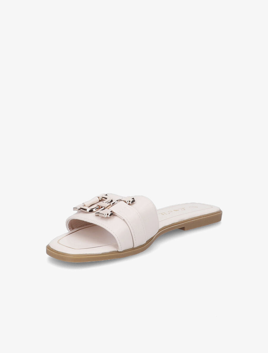 Mules plates à maillons dorés - Beige - 3
