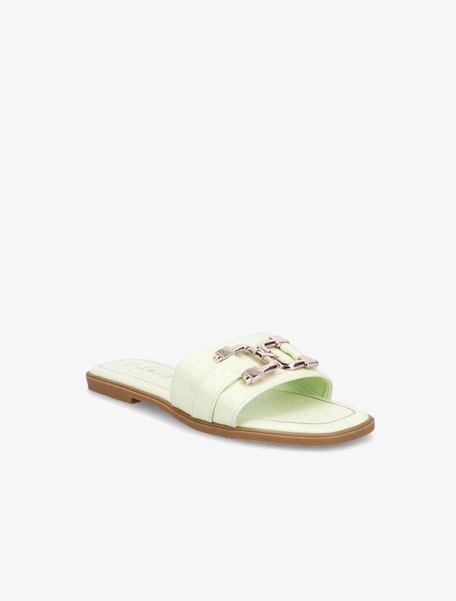 Mules plates à maillons dorés - Vert pâle - 2