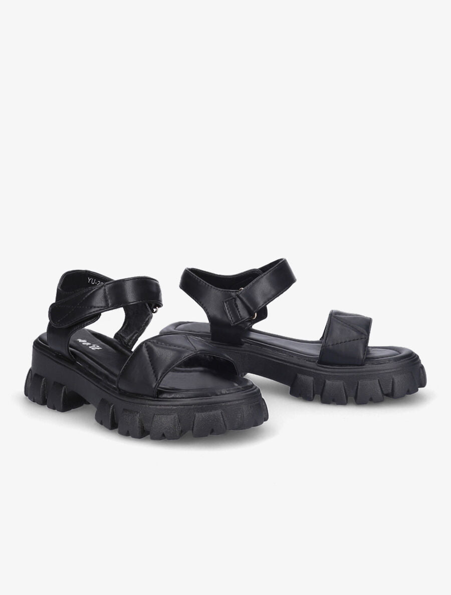Sandales matelassées à semelles chunky - Noir - 4