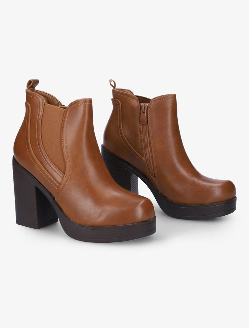 Bottines à plateforme et à ganse élastiquée - Camel - 5