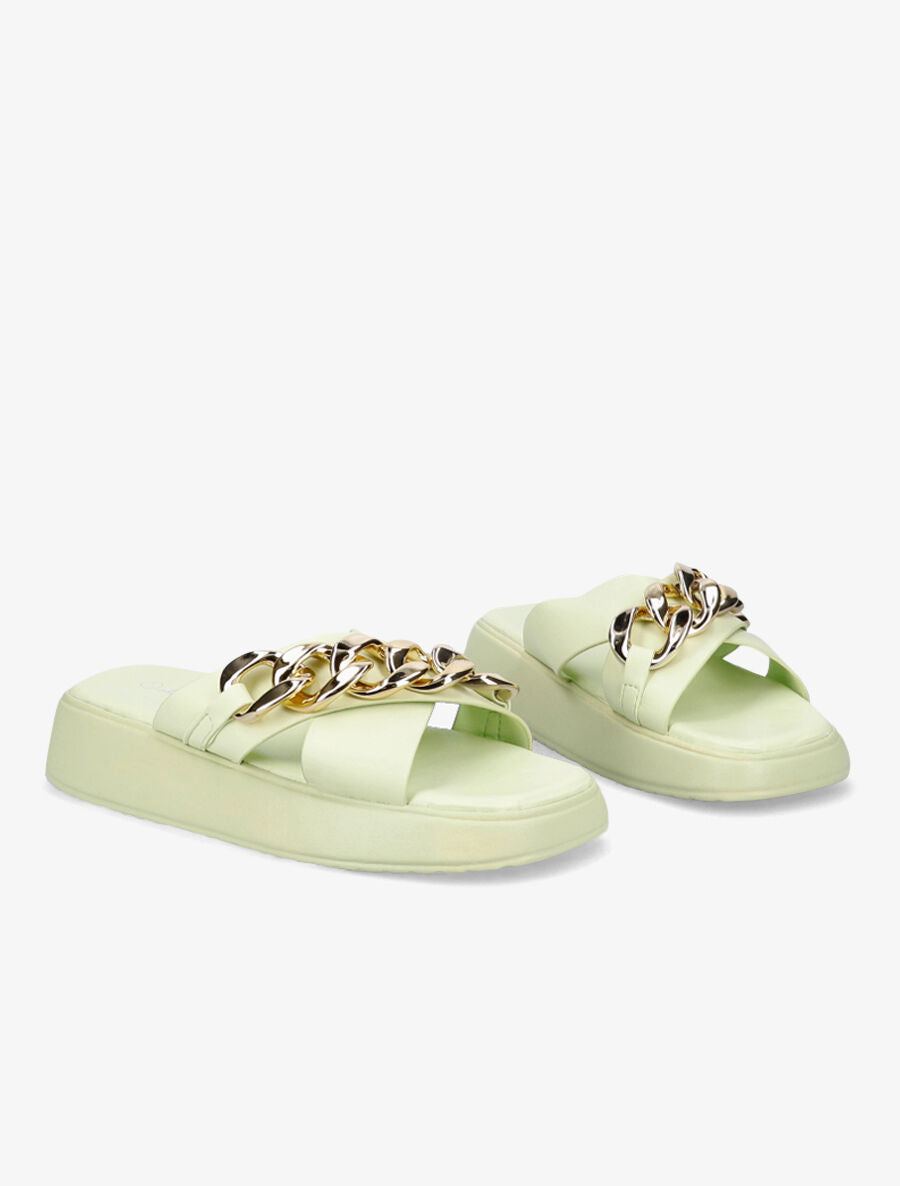 Claquettes à brides croisées et chaîne - Vert pâle - 4