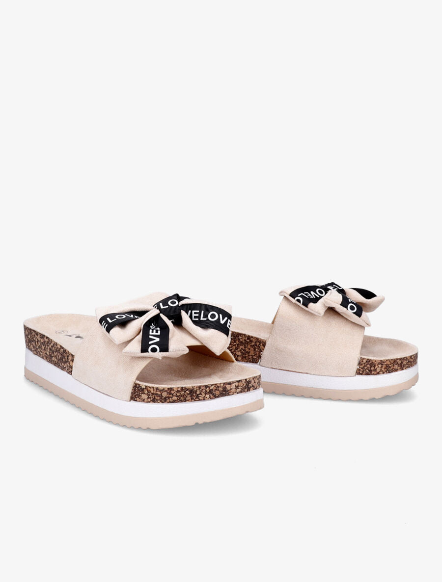 Claquettes à noeud et semelles stylisées - Beige - 4