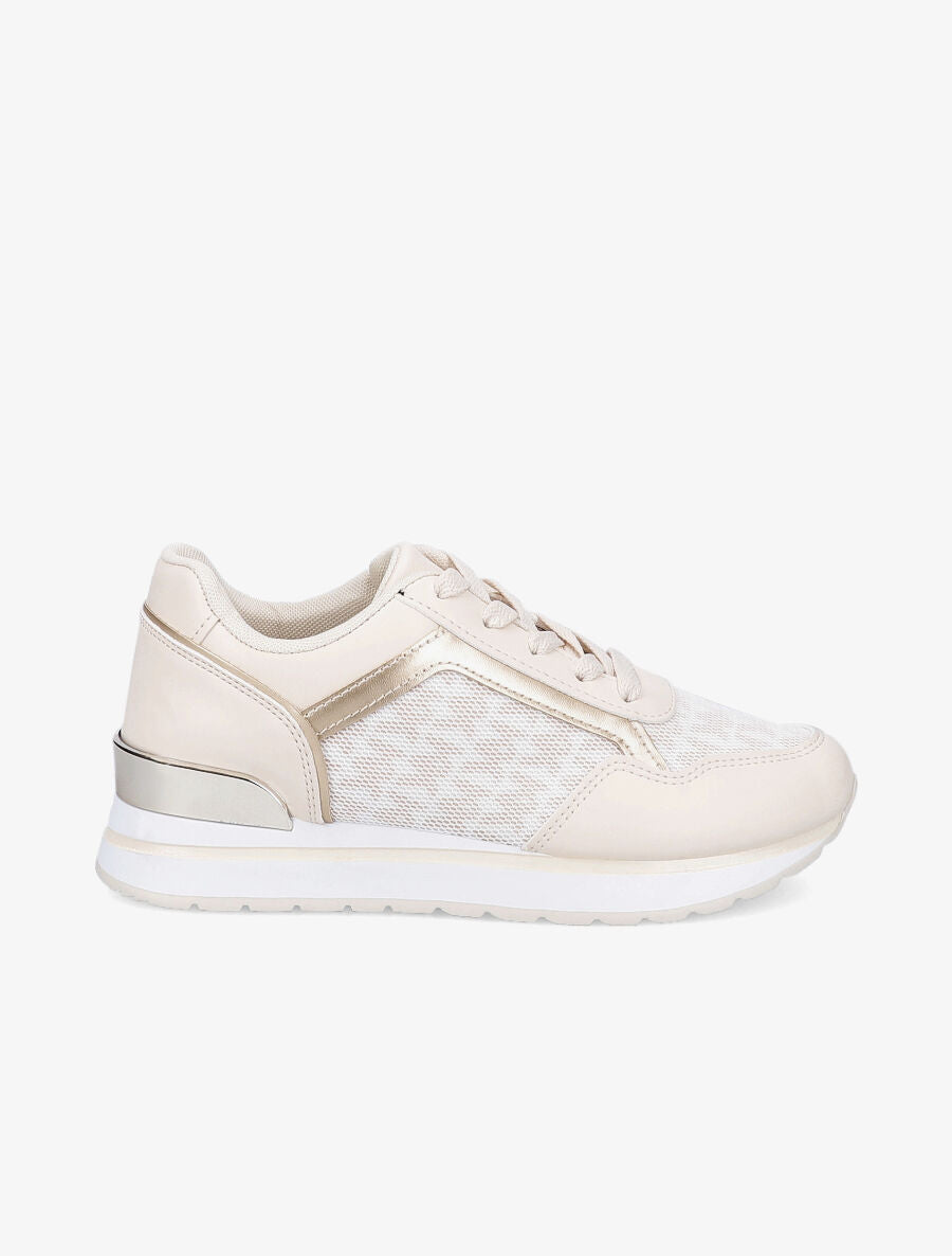Baskets bi-matière imprimé stylisé - Beige - 1