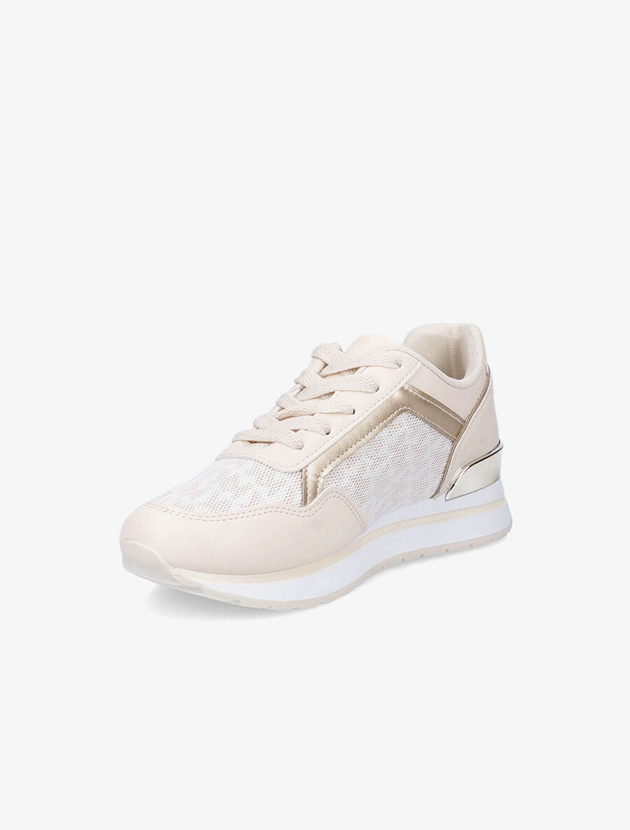 Baskets bi-matière imprimé stylisé - Beige - 3