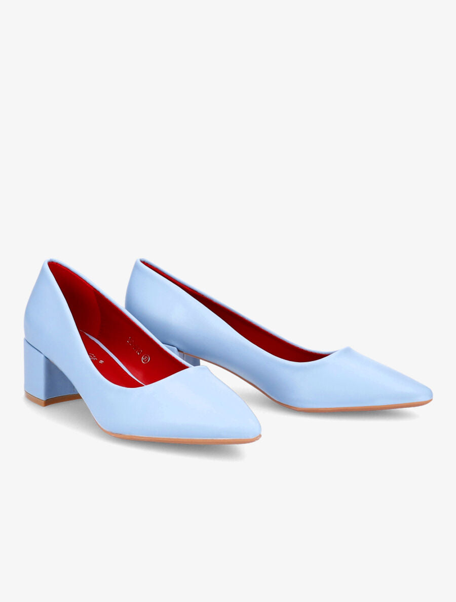 Escarpins pointus à talons carrés - Bleu ciel - 4