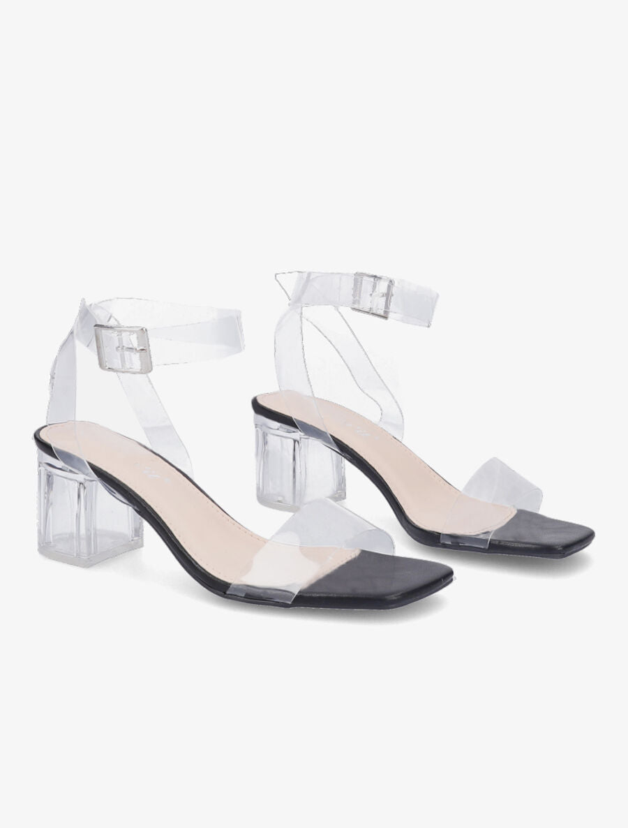 Sandales à brides et ganses transparentes - Noir - 4