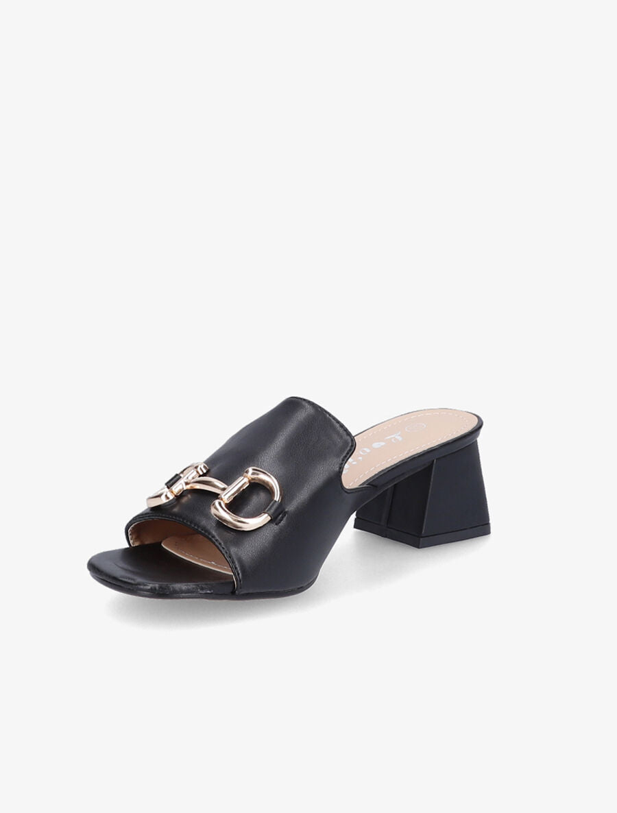 Mules en simili à boucle métallique dorée - Noir - 3