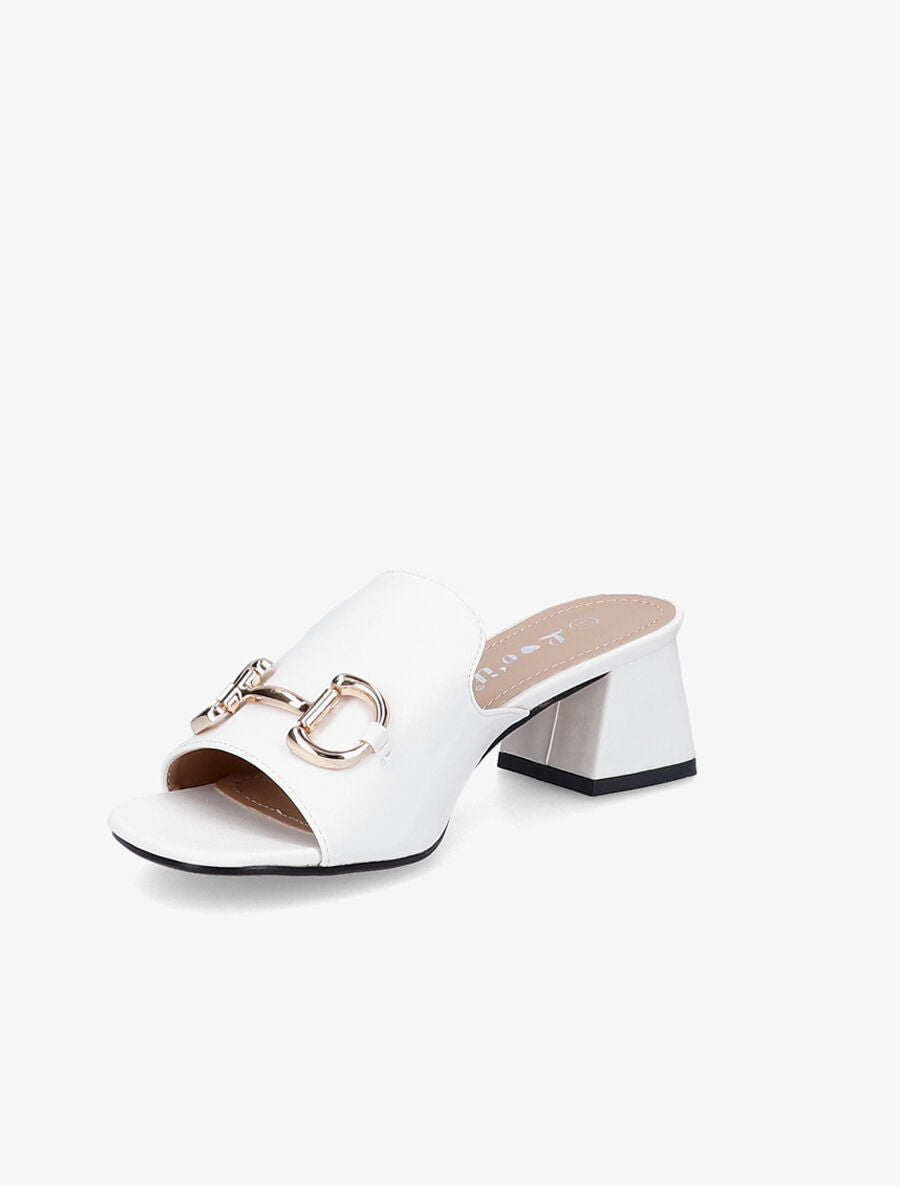 Mules en simili à boucle métallique dorée - Blanc - 3