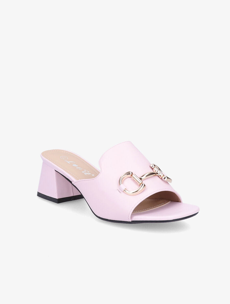 Mules en simili à boucle métallique dorée - Lilas - 2