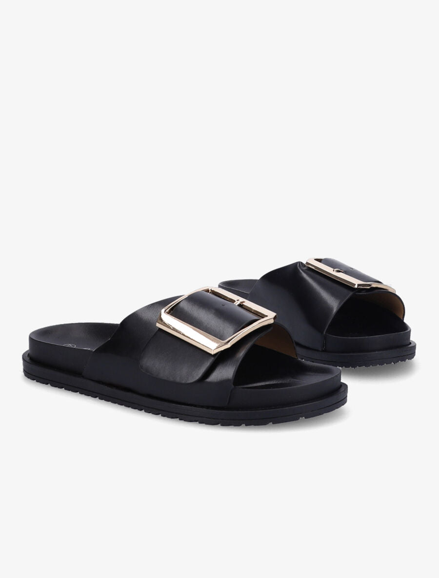 Claquettes en simili à boucle métallique - Noir - 4