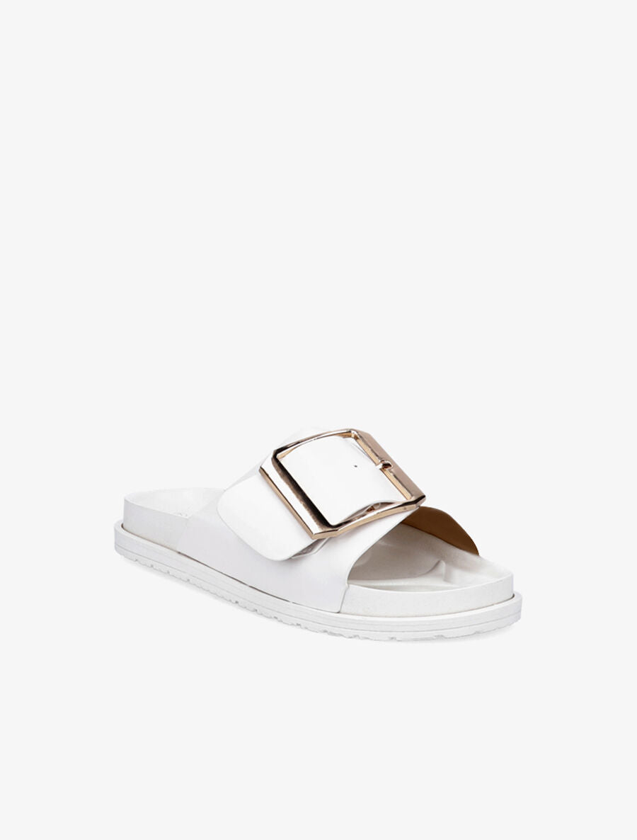 Claquettes en simili à boucle métallique - Blanc - 5