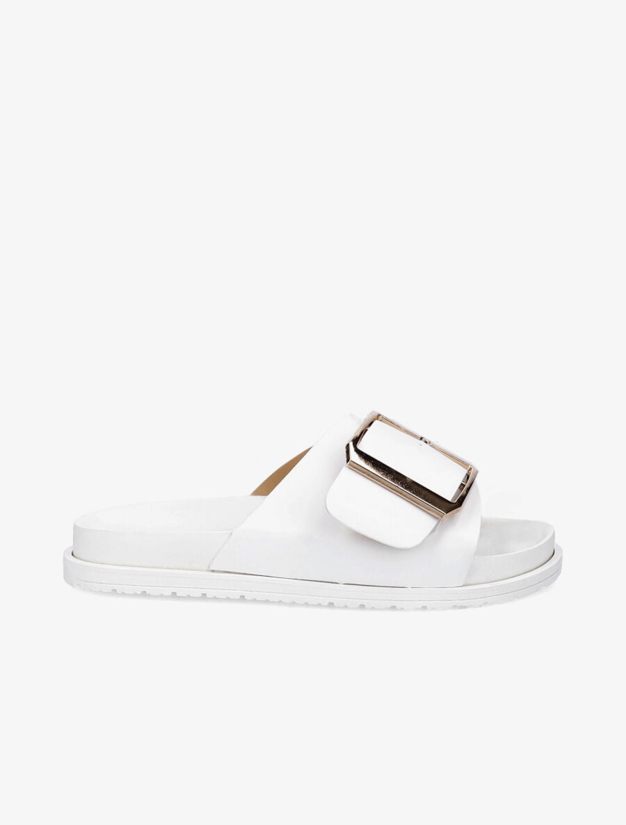 Claquettes en simili à boucle métallique - Blanc - 2