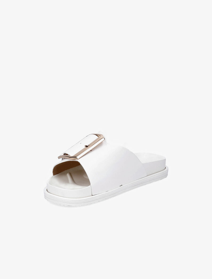 Claquettes en simili à boucle métallique - Blanc - 3