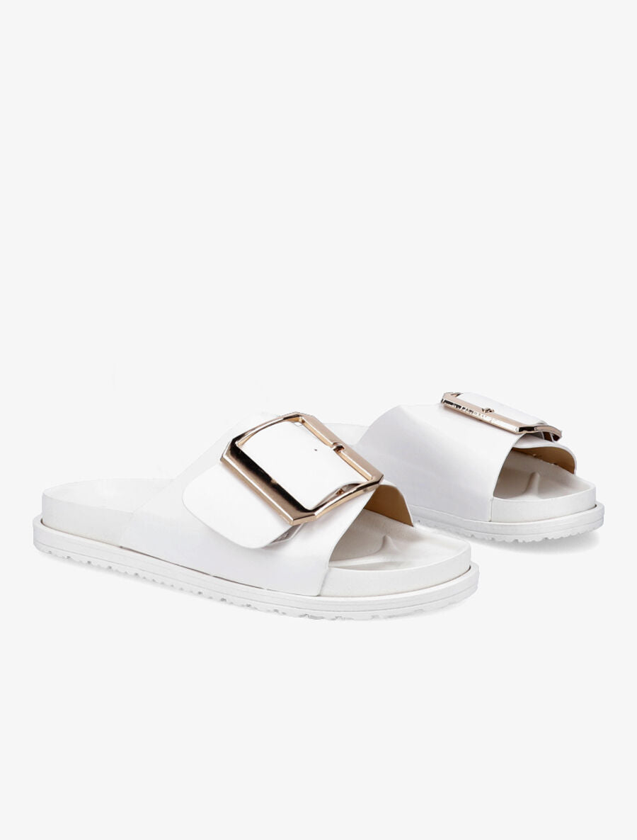 Claquettes en simili à boucle métallique - Blanc - 4