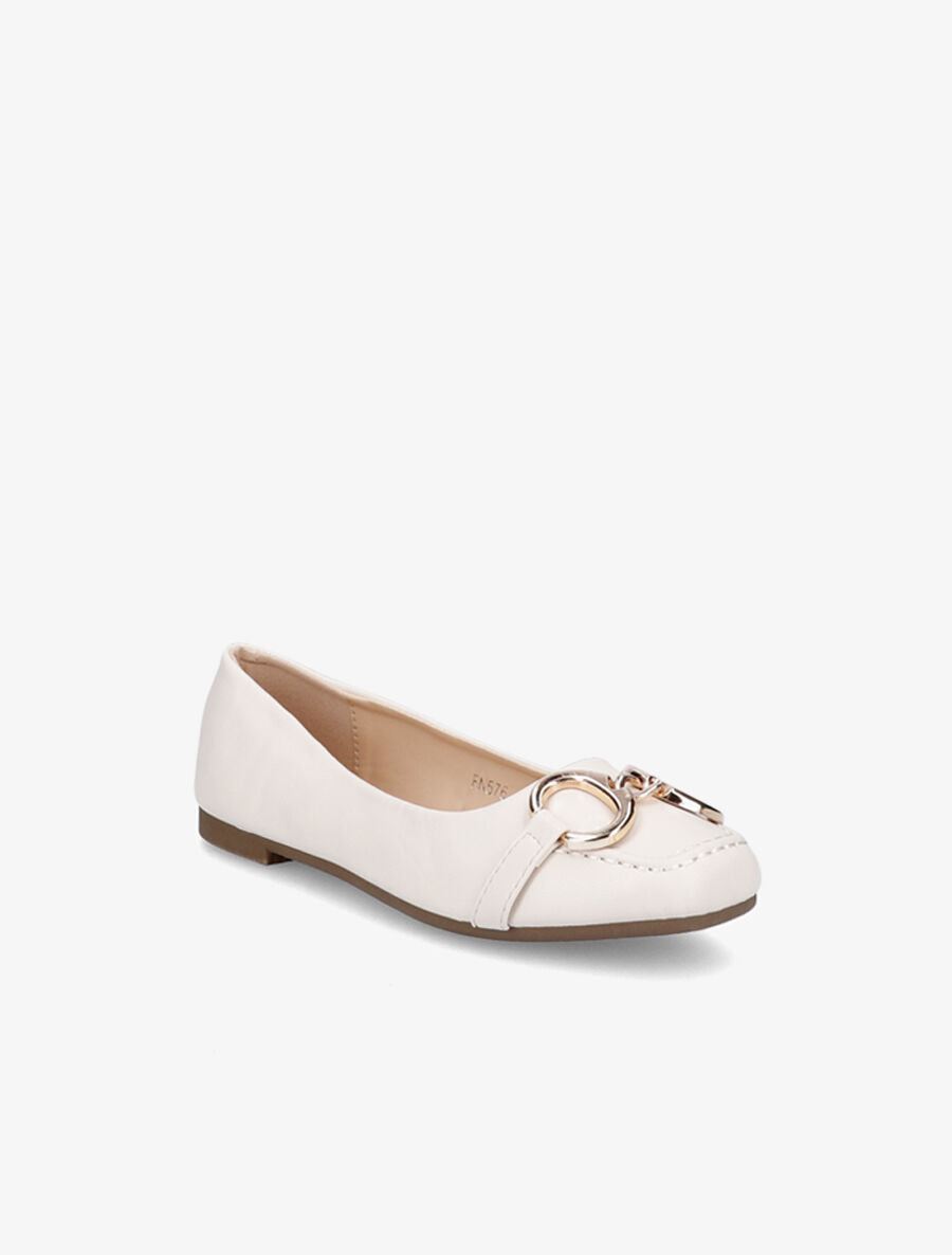 Ballerines à bouts carrés et boucles - Beige - 1