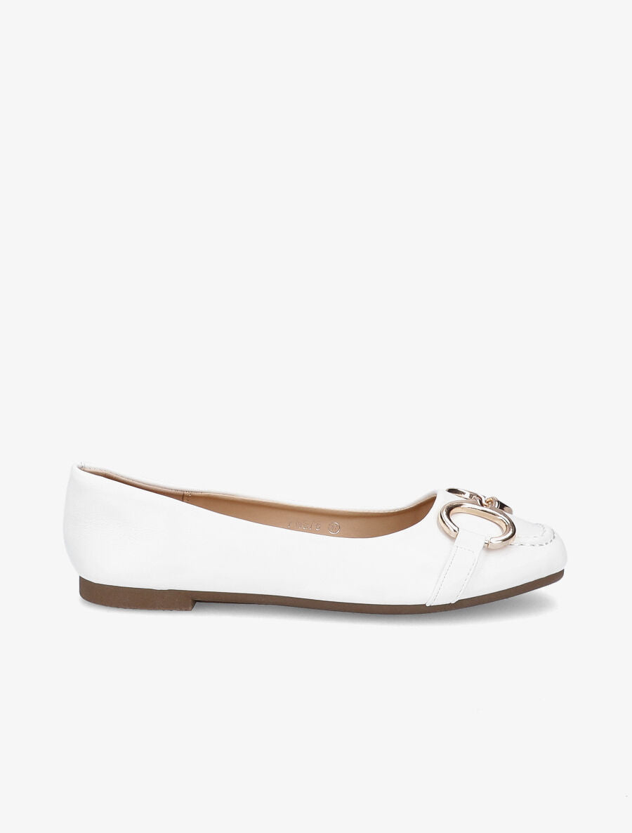 Ballerines à bouts carrés et boucles - Blanc - 2