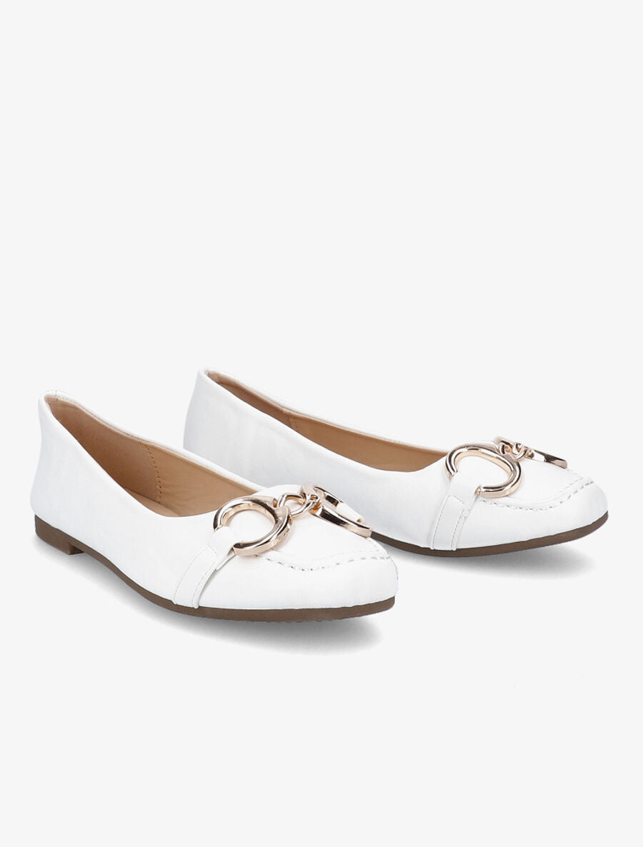 Ballerines à bouts carrés et boucles - Blanc - 4
