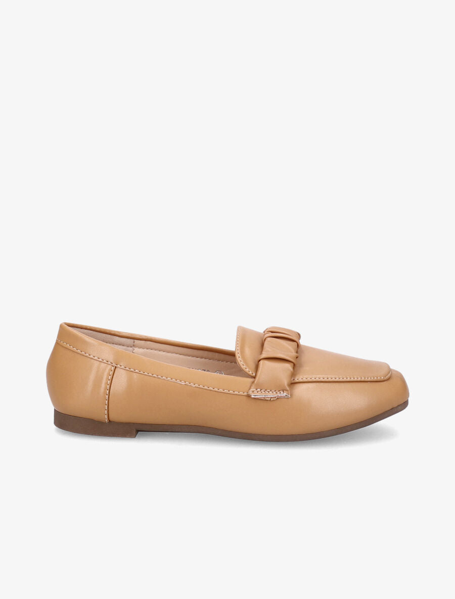Mocassins à ornement froncé - Camel - 1