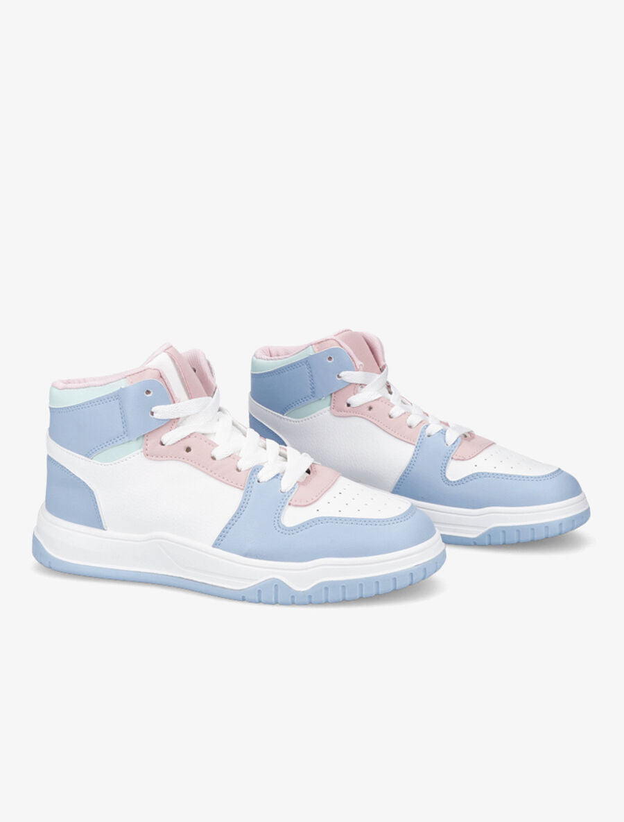 Sneakers montantes en simili à lacets - Bleu ciel - 4