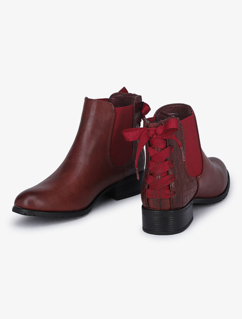 Chelsea boot à contrefort croco à corsage - Bordeaux - 3