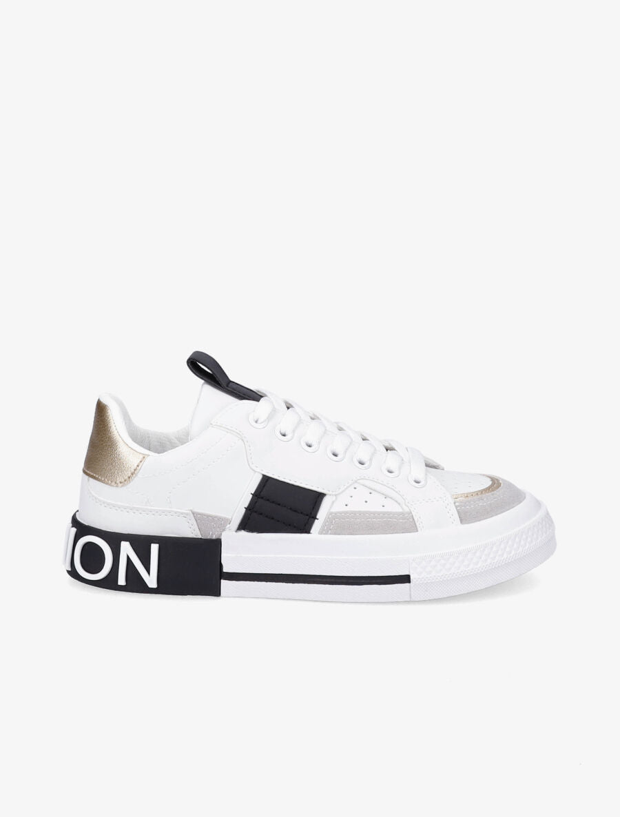 Sneakers à inscription et détail suédine - Or - 5
