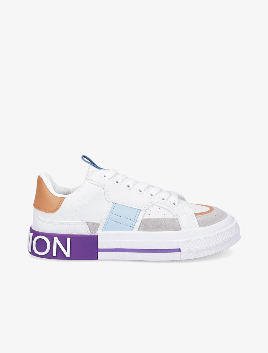 Sneakers à inscription et détail suédine - Orange - 5
