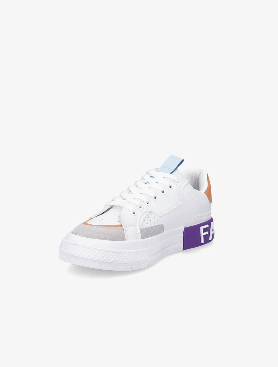 Sneakers à inscription et détail suédine - Orange - 3