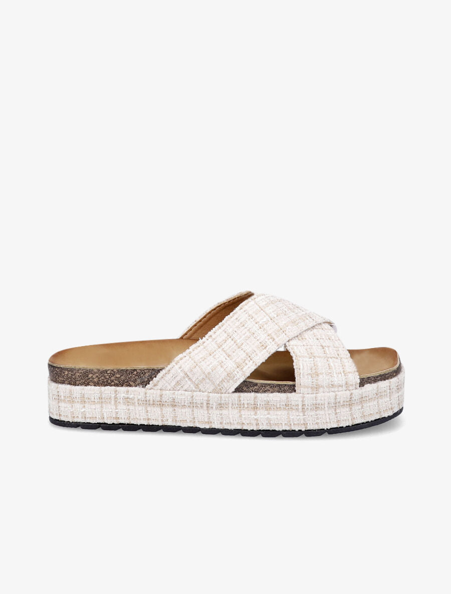 Mules croisées en tweed irisé - Beige - 2
