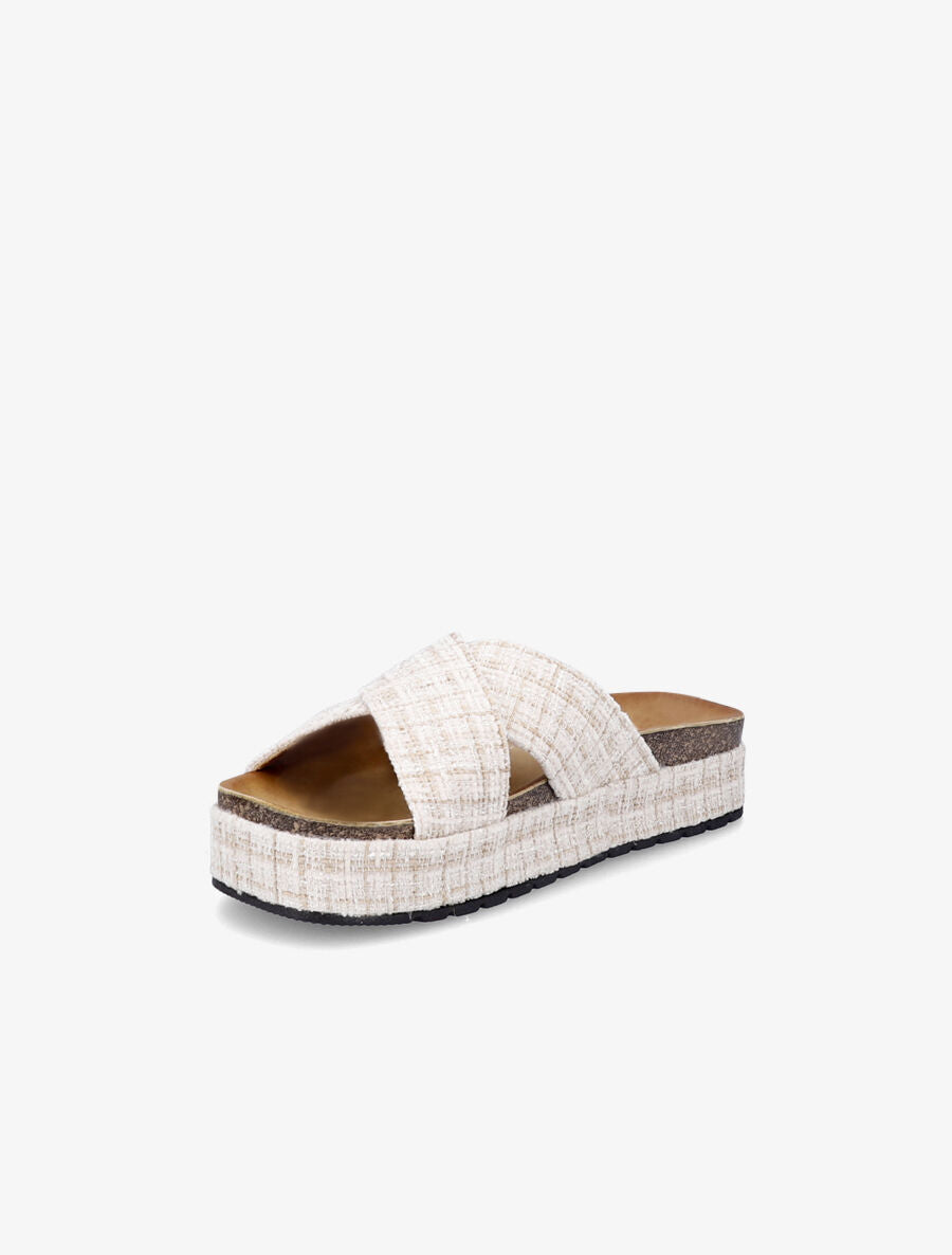 Mules croisées en tweed irisé - Beige - 3