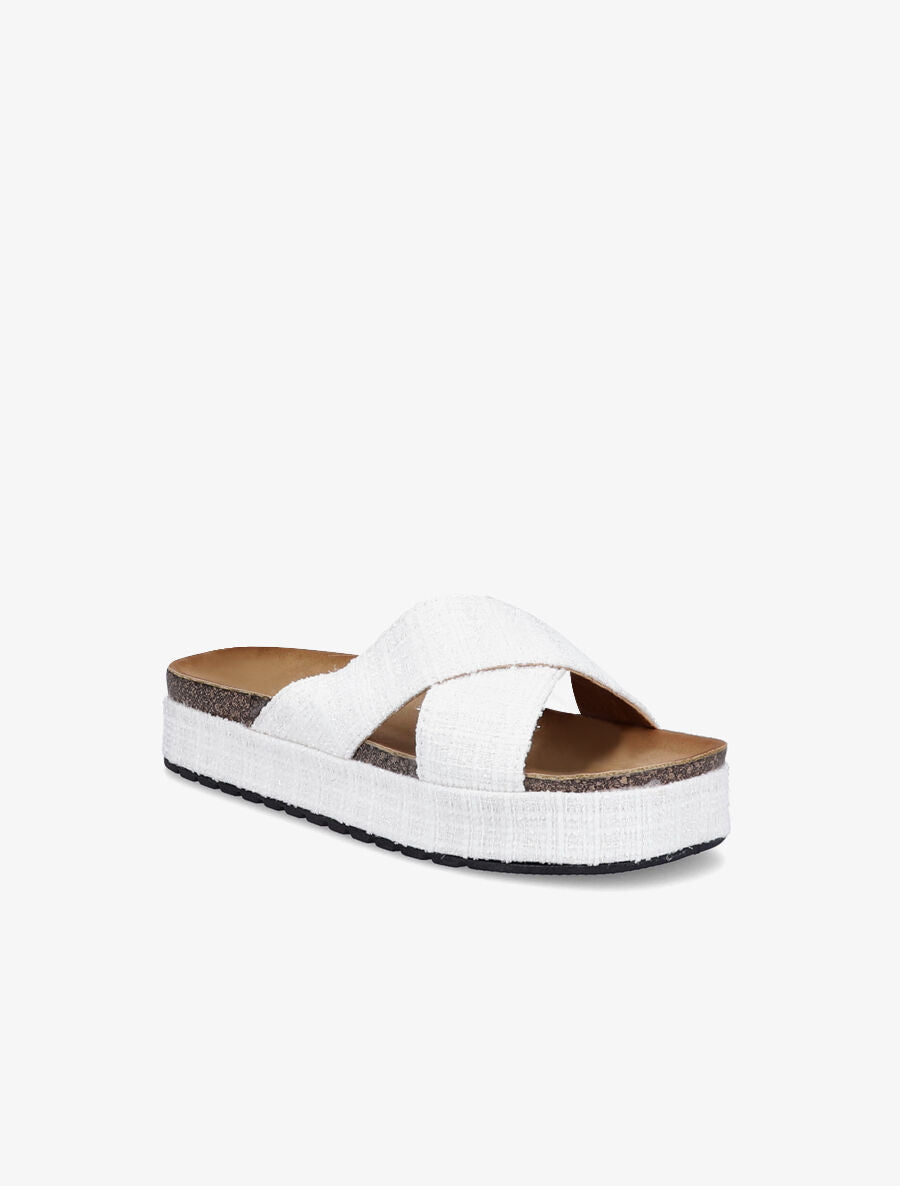 Mules croisées en tweed irisé - Blanc - 1