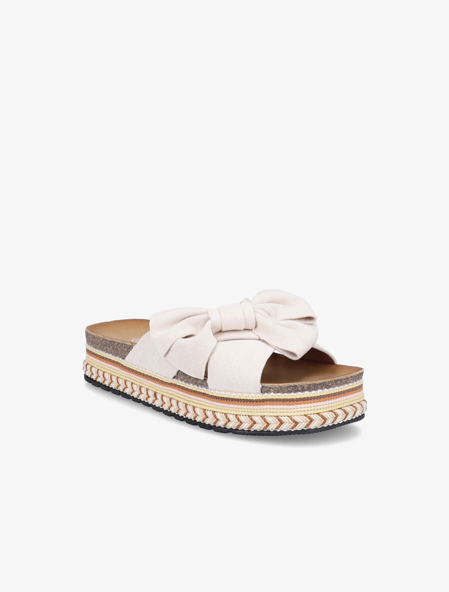 Claquettes en suédine à plateforme stylisée - Beige - 1