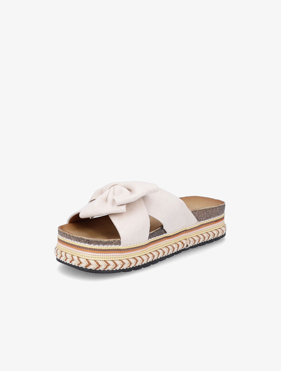 Claquettes en suédine à plateforme stylisée - Beige - 3