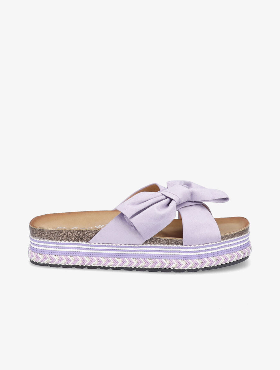 Claquettes en suédine à plateforme stylisée - Lilas - 2