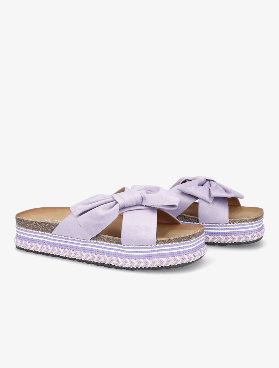 Claquettes en suédine à plateforme stylisée - Lilas - 4