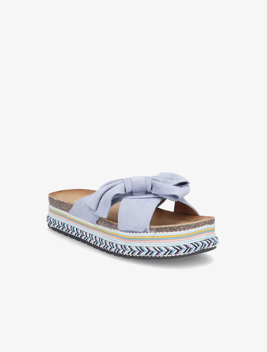 Claquettes en suédine à plateforme stylisée - Bleu - 1