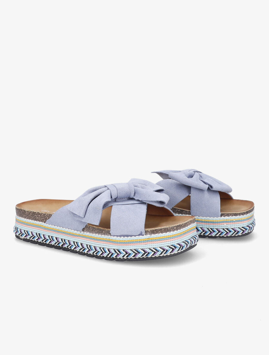 Claquettes en suédine à plateforme stylisée - Bleu - 4