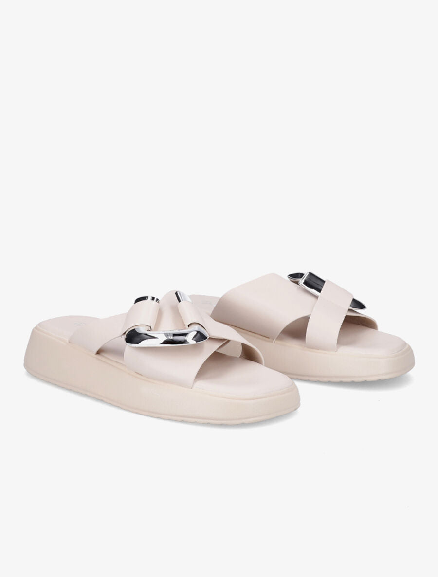 Claquettes croisées à boucle stylisée - Beige - 4