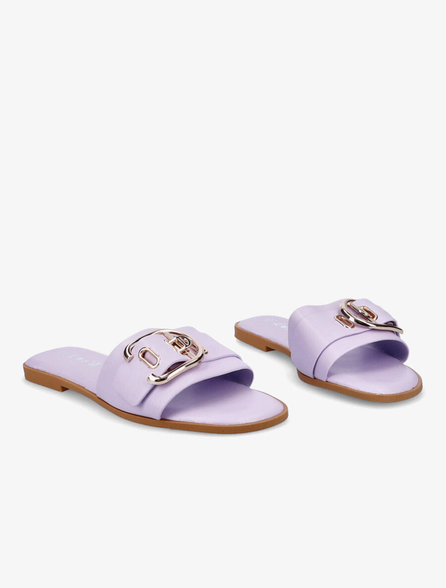 Mules plates à boucles métalliques stylisées - Lilas - 4