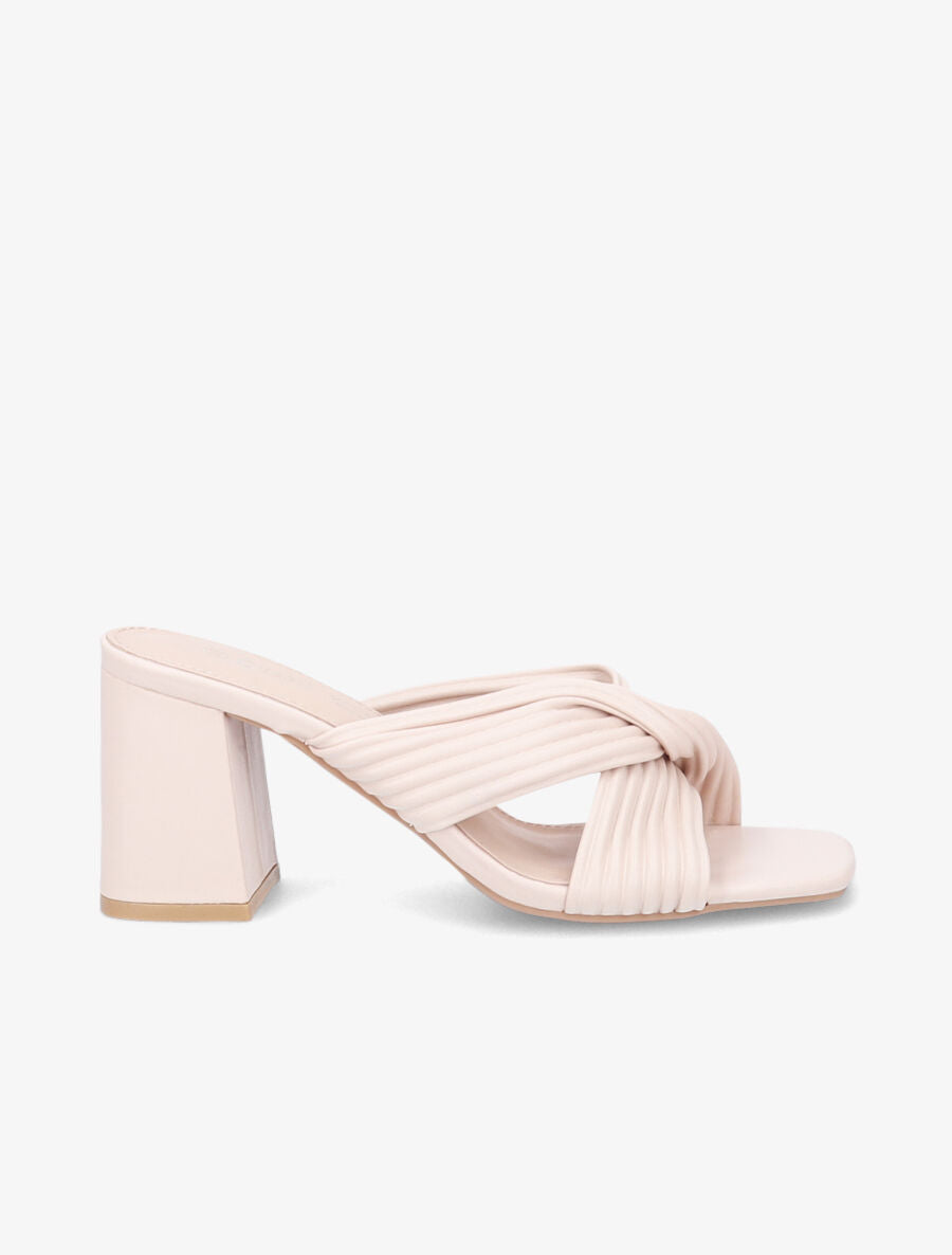 Mules à talons et brides croisées - Beige - 1