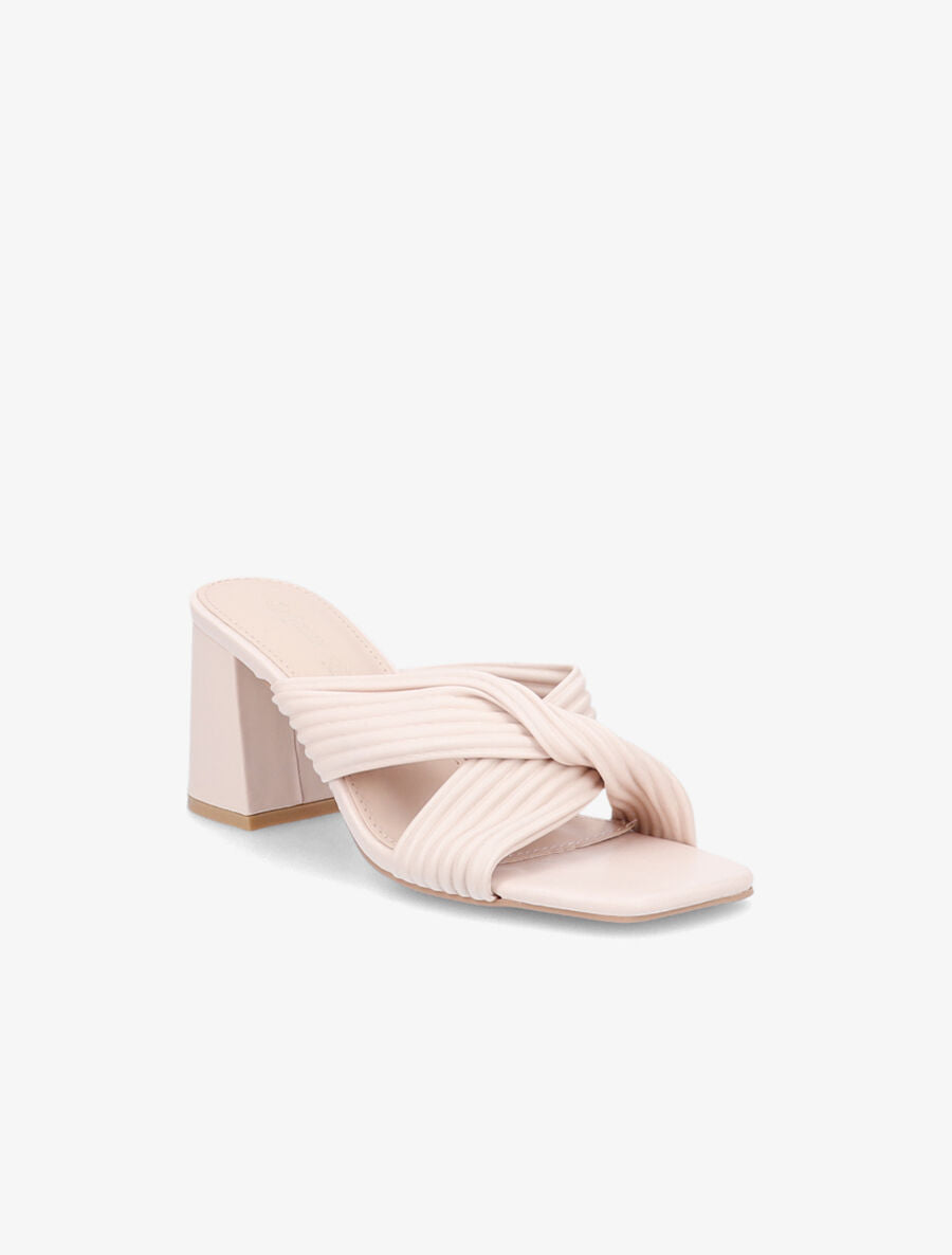 Mules à talons et brides croisées - Beige - 2