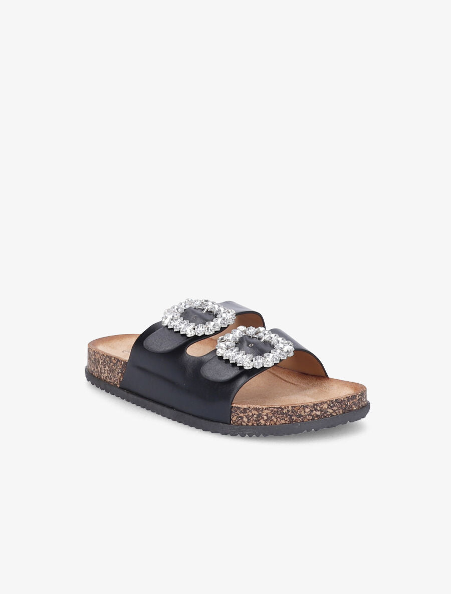 Mules double brides à boucles et strass - Noir - 2
