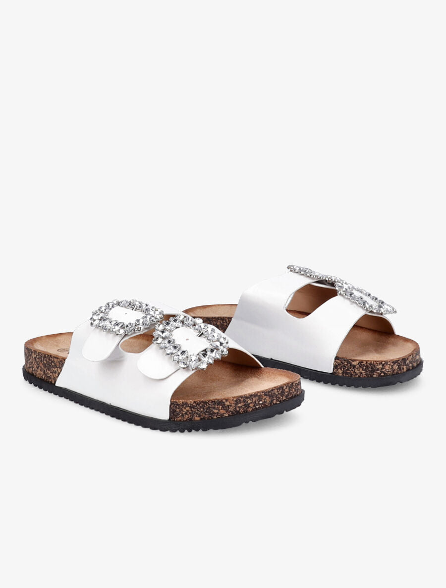 Mules double brides à boucles et strass - Blanc - 4