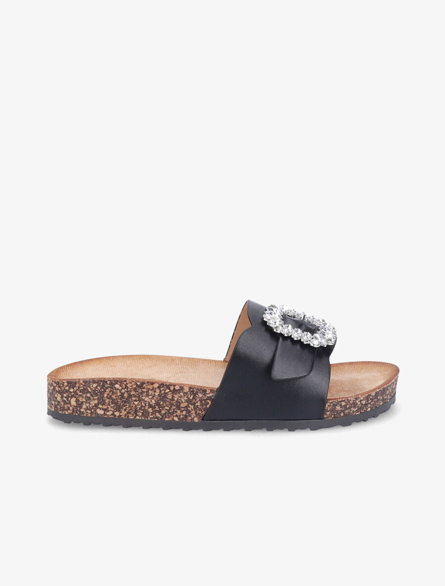 Mules brides à boucle et strass - Noir - 5