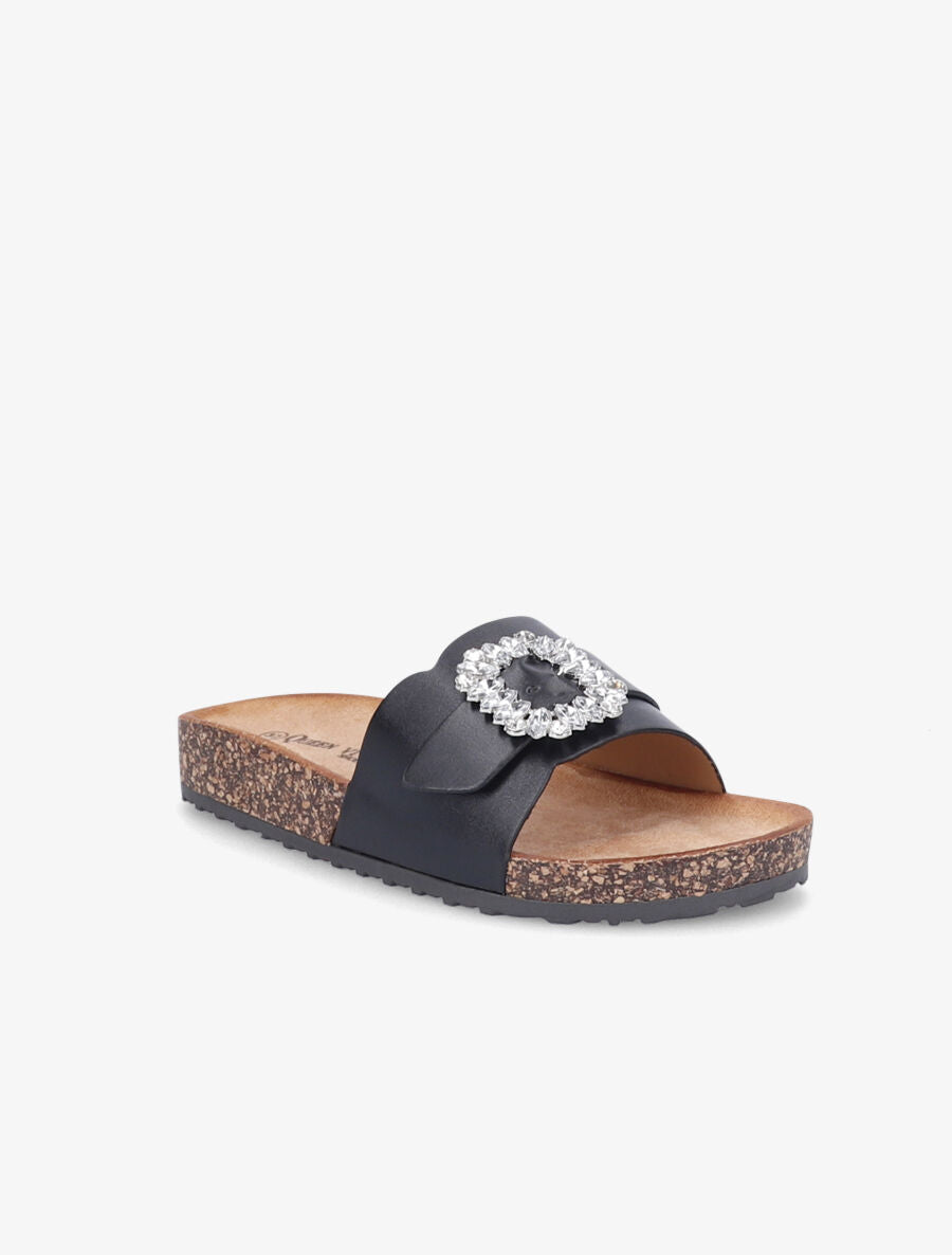 Mules brides à boucle et strass - Noir - 2