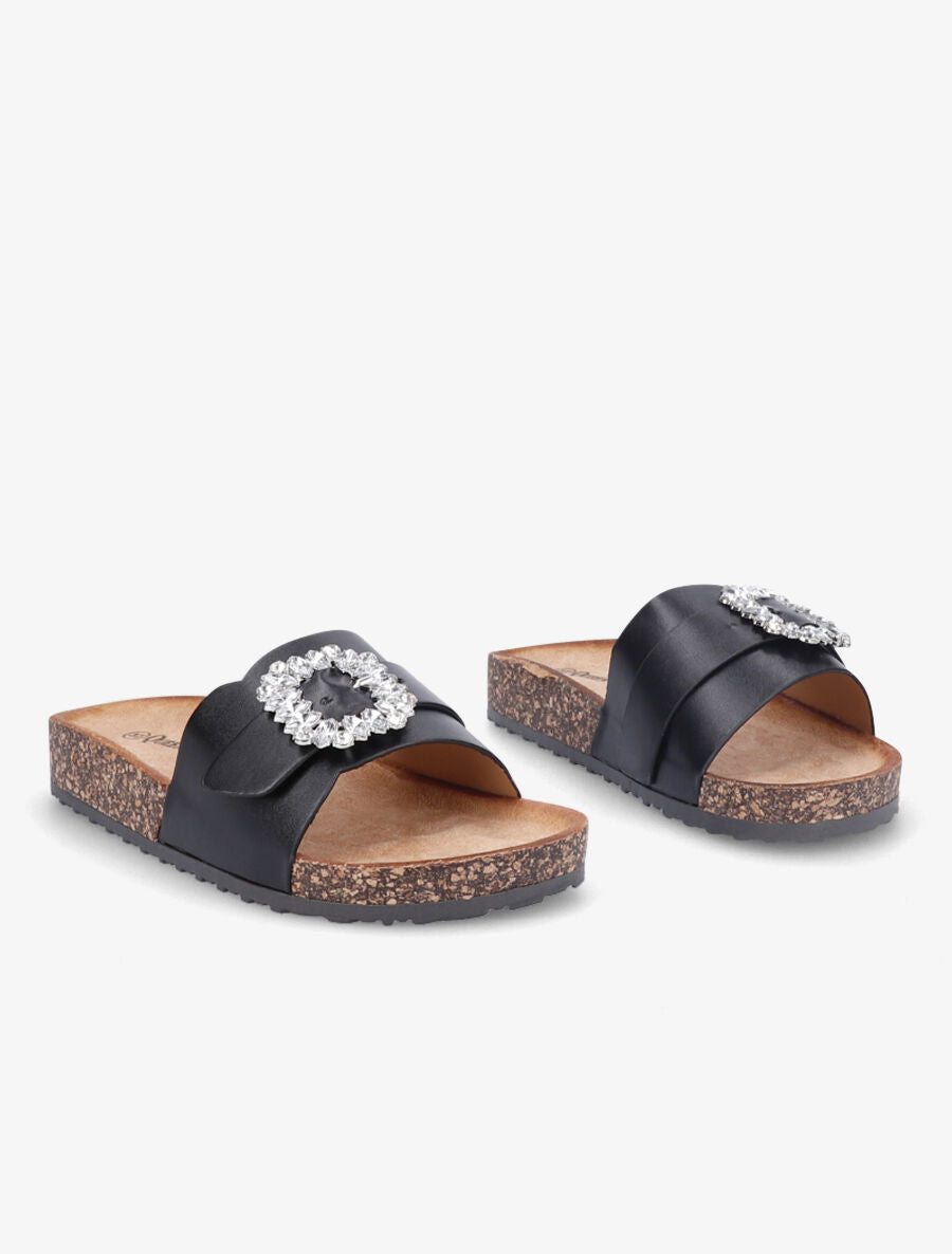 Mules brides à boucle et strass - Noir - 4