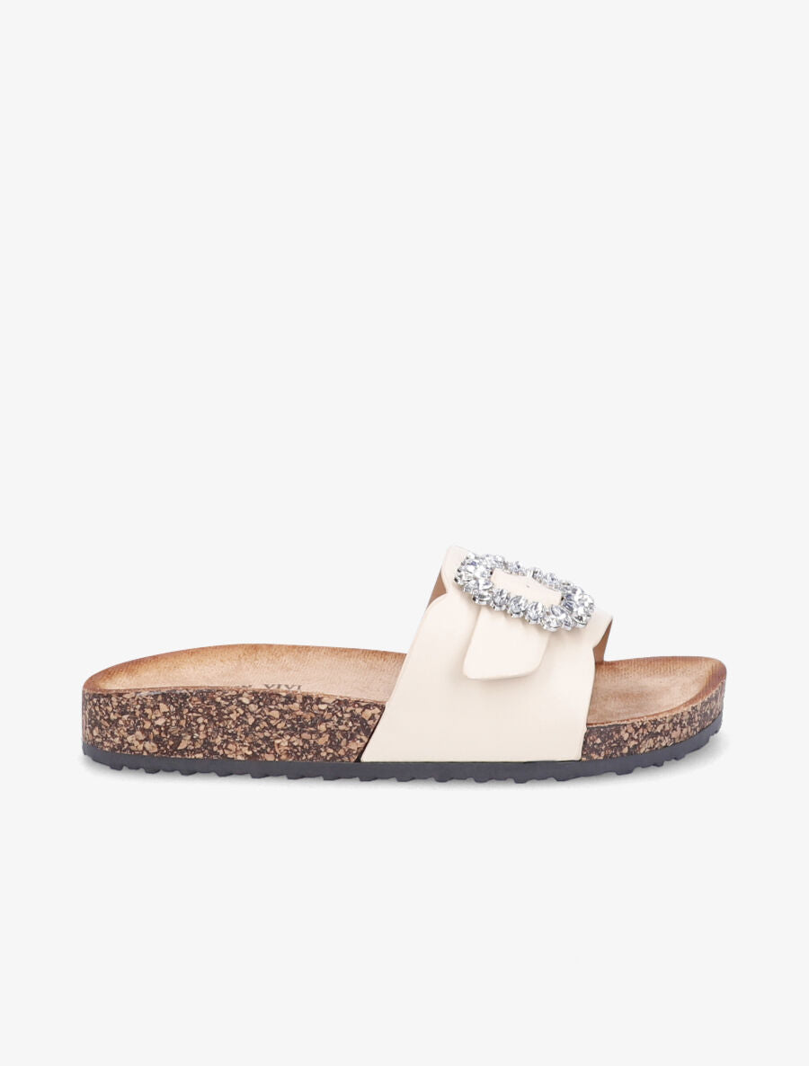 Mules brides à boucle et strass - Beige - 5