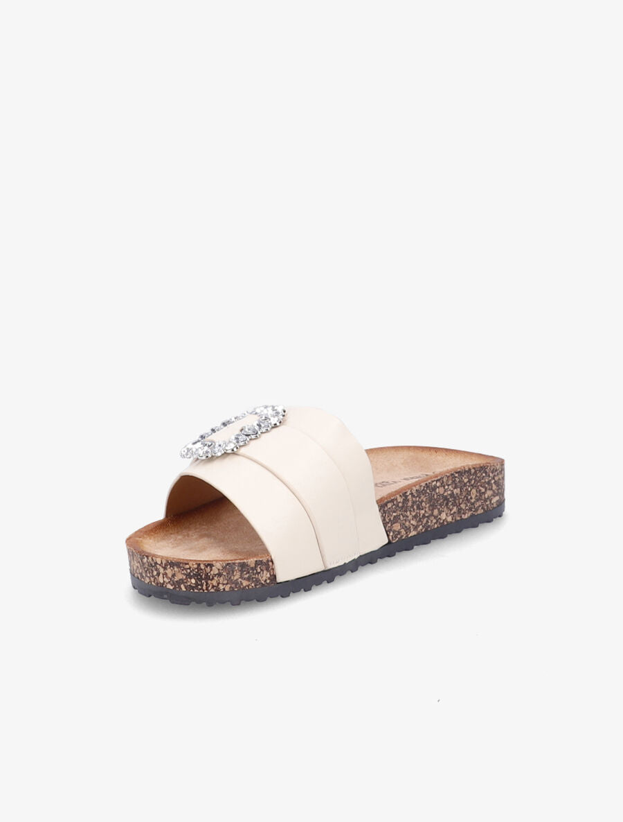 Mules brides à boucle et strass - Beige - 3