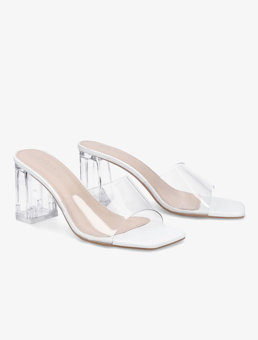 Mules transparentes à talons - Blanc - 4