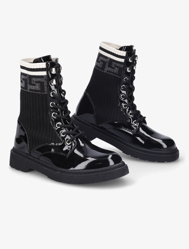 Bottines vernies et tissu côtelé à détails irisés - Noir - 5